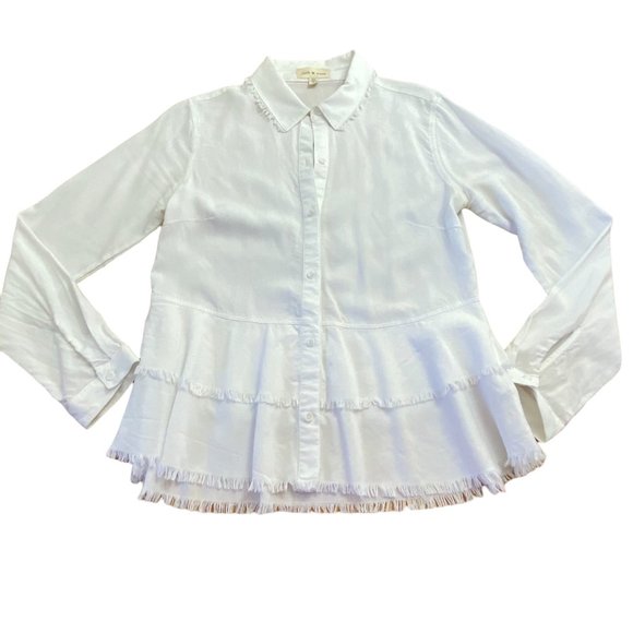 Anthropologie Cloth & Stone White Tiered Frayed Peplum Blouse Tunic Small - Picture 7 of 11
